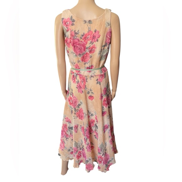 Miss Dorby Vintage 90s Yellow Romantic Ethereal Rose Floral Layered Crepe Dress - Picture 4 of 6